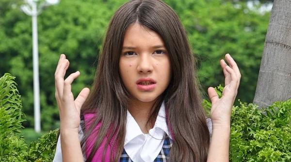 Cute Female Student And Anxiety — Stock Photo, Image