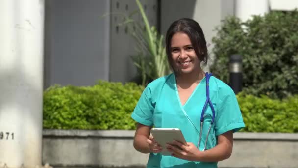 Female Nurse With Tablet — Stock Video