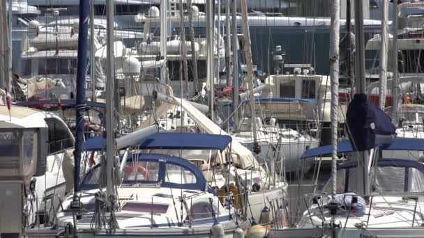 Łodzi żaglowych i motorowych w Harbor — Wideo stockowe