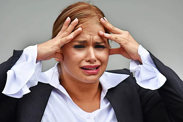 Stressed Business Woman Wearing Suit