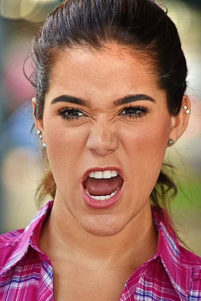 Upset Young Adult Female Wearing Pink Shirt — Stock Photo, Image