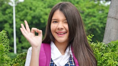 Kız öğrenci ve Tamam işareti