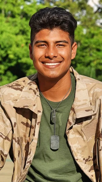 Hispanic Male Soldier Smiling — Stock Photo, Image