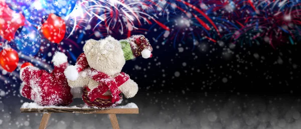 Pareja osito de peluche buscando fuegos artificiales —  Fotos de Stock