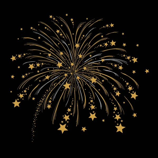 Vector gold and silver firework on black background — Stock Vector
