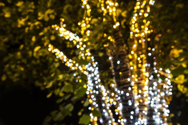 Kerstdecoratie van licht bokeh op boom — Stockfoto