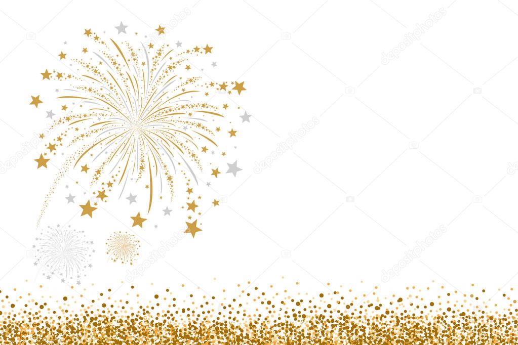 Vector de ouro e prata com desenho de fogo de artifício no fundo branco