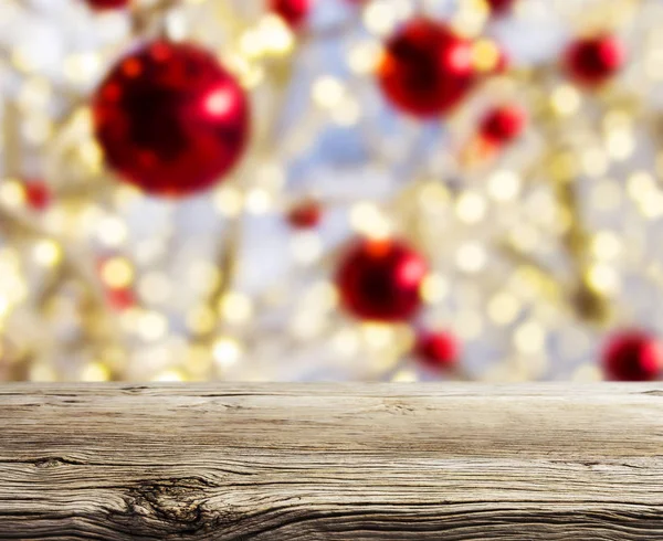 Boş ahşap raf ve Noel arka plan — Stok fotoğraf