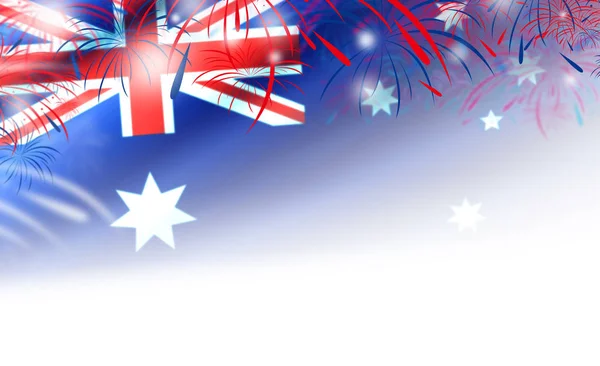 Australia day background of flag and fireworks — Stock Photo, Image