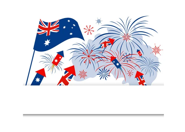 Australische Flagge und Feuerwerk auf weißem Hintergrund — Stockvektor