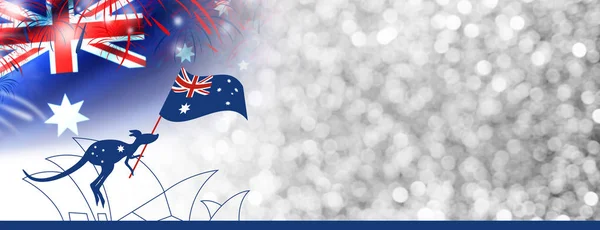 Australia day design of kangaroo and flag with firework — Stock Photo, Image