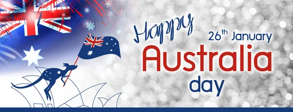 Australia day design di canguro e bandiera con fuochi d'artificio — Foto Stock