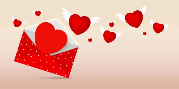 Sobre rojo con corazón de papel para el día de San Valentín — Vector de stock