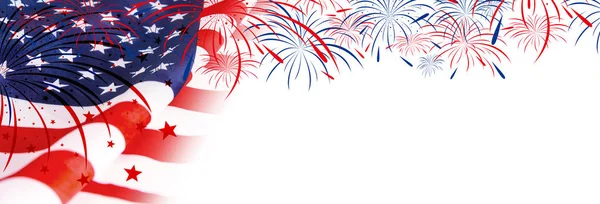 US-Flagge mit Feuerwerk auf weißem Hintergrund — Stockfoto