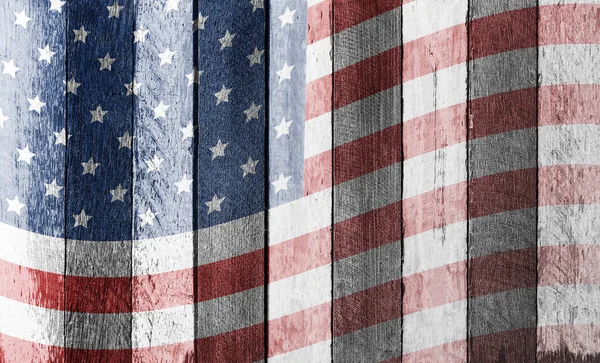 Bandera americana sobre fondo de madera vieja —  Fotos de Stock