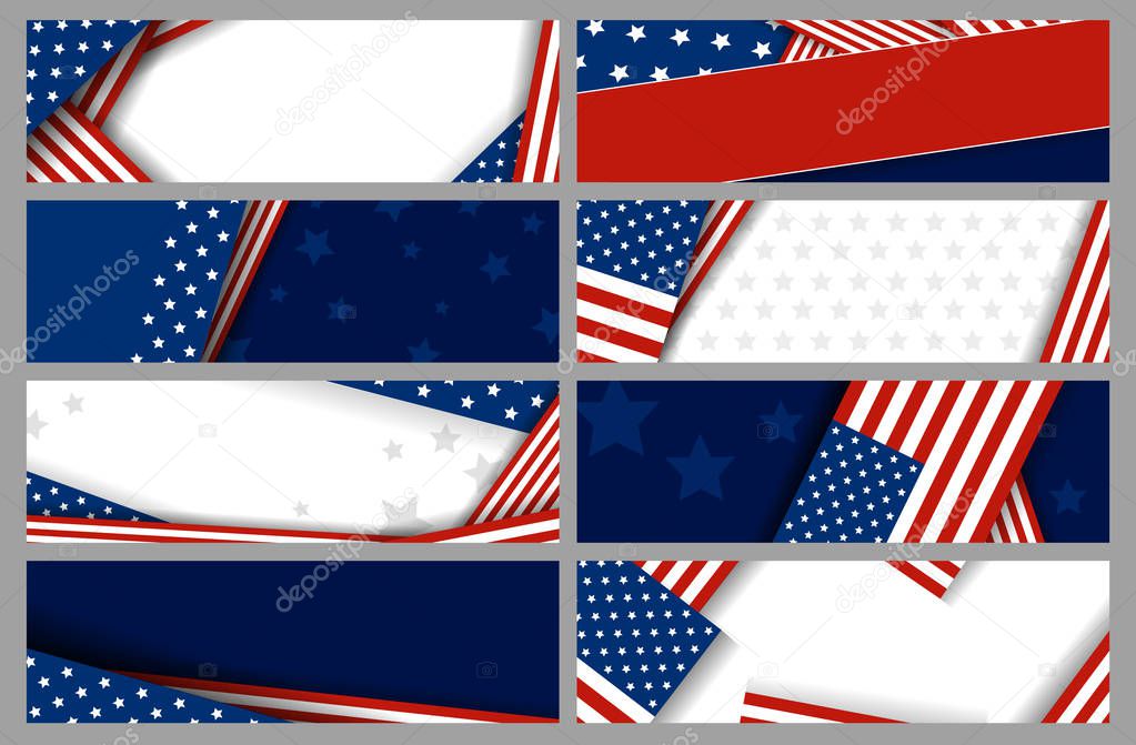 Set vector abstract background design of american flag