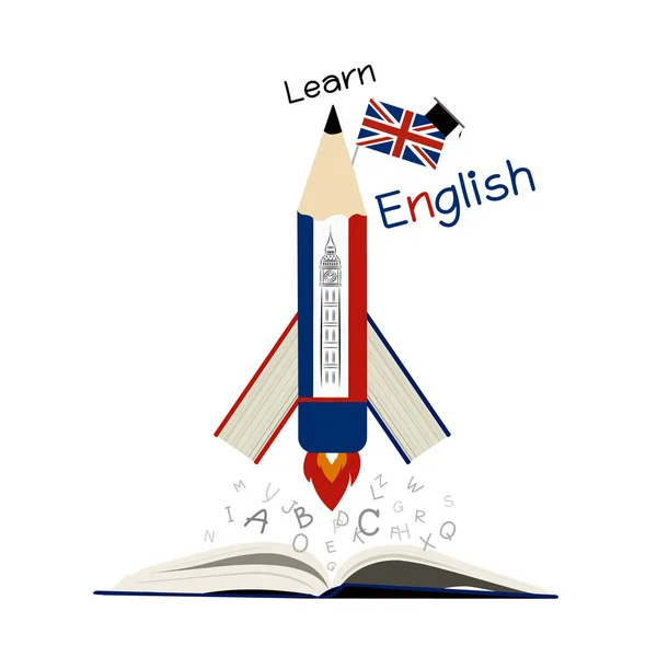 Pelajari desain pendidikan Inggris pada kertas putih - Stok Vektor