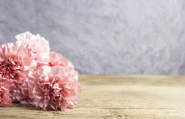 Carnation-roze bloemen op oud hout met kopie ruimte — Stockfoto