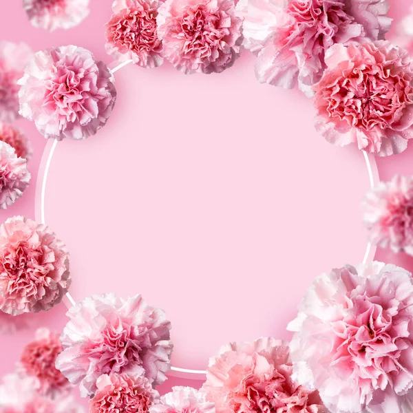 Concepto del día de la madre de flores de clavel rosa de fondo con espacio de copia —  Fotos de Stock