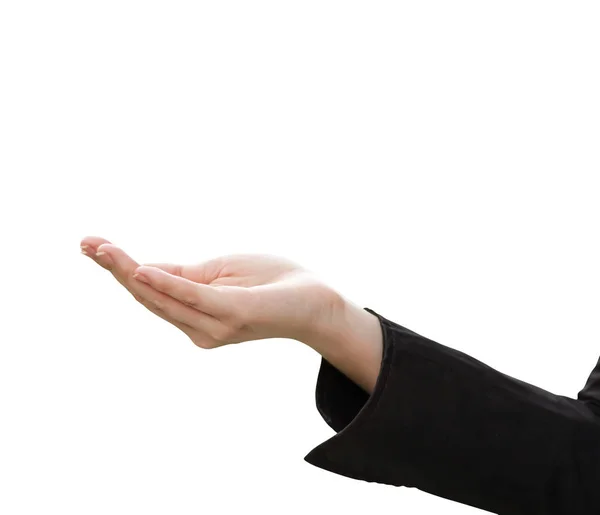 Geschäftsfrau Hand hält etwas auf weißem Hintergrund — Stockfoto