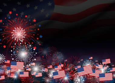 Arka plan tasarım 4 Temmuz Bağımsızlık günü için ya da diğer kutlama Fireworks ile Amerikan bayrağı
