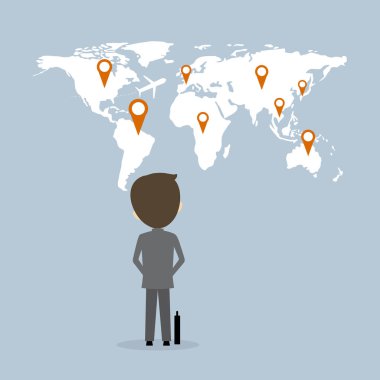 Vektör iş kavramı Dünya Haritası iğne ile isteyen işadamı