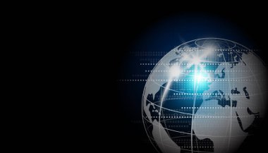 Vektör dijital küresel ağ tasarımı kopya alanı siyah zemin üzerine