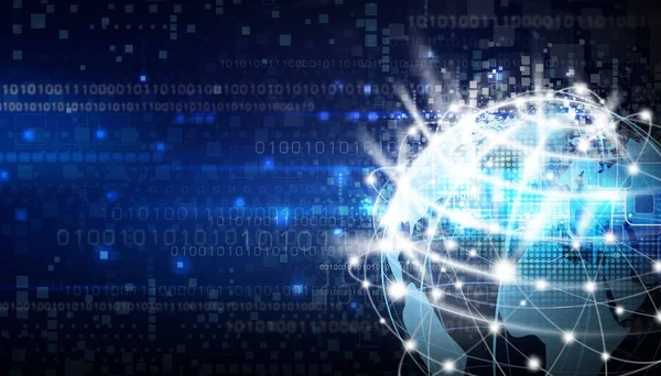 Geschäftskonzept des globalen Netzwerks mit Line-Connection-Design auf blauem digitalen Texhnologie-Hintergrund mit Kopierraum — Stockfoto