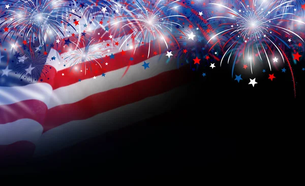 USA Flagge und Feuerwerk Hintergrund mit Kopierraum — Stockfoto