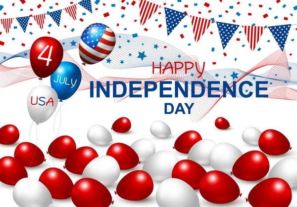 Projeto do balão do Vector USA da bandeira americana no fundo branco para o dia da independência de 4 de julho — Vetor de Stock
