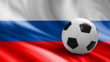Futbol topu Rusya bayrağı arka plan üzerinde
