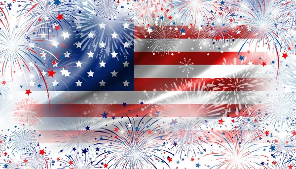 USA Flagge mit Feuerwerk Hintergrund für den 4. Juli Unabhängigkeitstag — Stockfoto