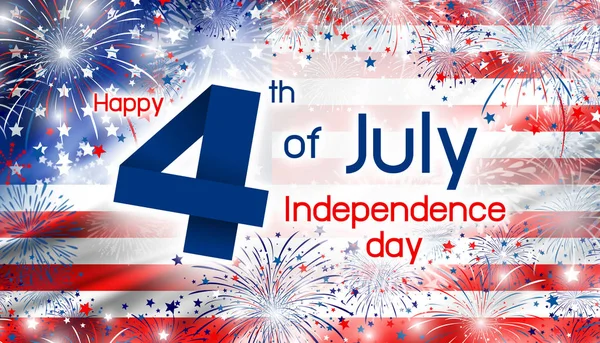 VS 4 juli-onafhankelijkheid dag ontwerp van Amerika vlag met vuurwerk achtergrond — Stockfoto