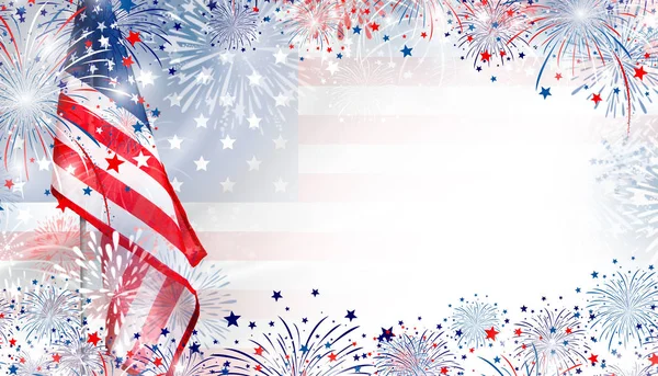 Bandiera USA con sfondo fuochi d'artificio per il 4 luglio giorno dell'indipendenza — Foto Stock