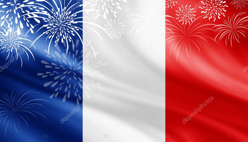 France flag with fireworks background for 14 july bastille day