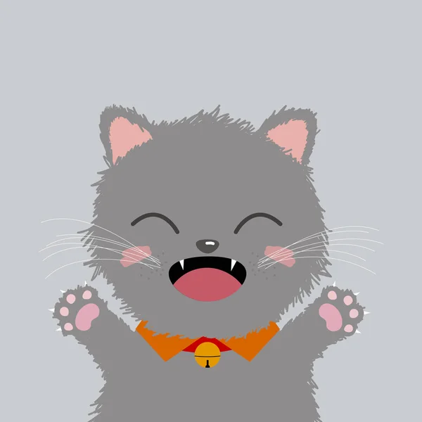 Vector hand drawn cute cat design on gray background — Stock Vector