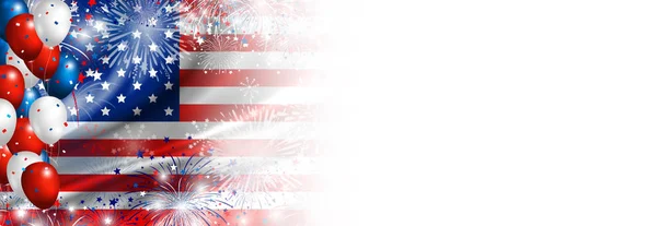 Bandeira dos EUA com fogos de artifício e fundo de balão para 4 de julho dia da independência — Fotografia de Stock