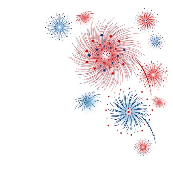 Conception de feu d'artifice vectoriel isolé sur fond blanc pour 4 Juillet jour de l'indépendance — Image vectorielle