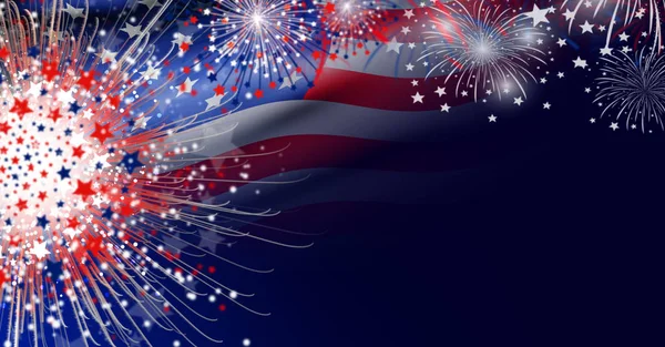 Bandiera USA con disegno di sfondo fuochi d'artificio per USA 4 luglio giorno dell'indipendenza — Foto Stock