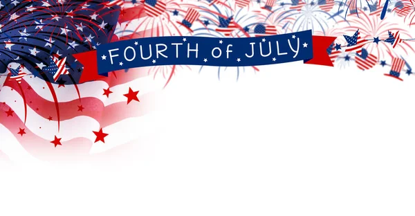 Σημαία Αμερικής με πυροτεχνήματα σε άσπρο φόντο για τις ΗΠΑ 4 Ιουλίου ημέρα της ανεξαρτησίας — Φωτογραφία Αρχείου