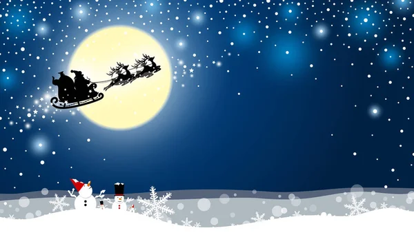 산타 클로스와 순 록 달빛 앞의 크리스마스 디자인 — 스톡 벡터