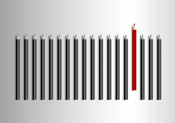 Concepto de liderazgo vectorial de lápiz rojo en grupo de lápiz negro — Vector de stock