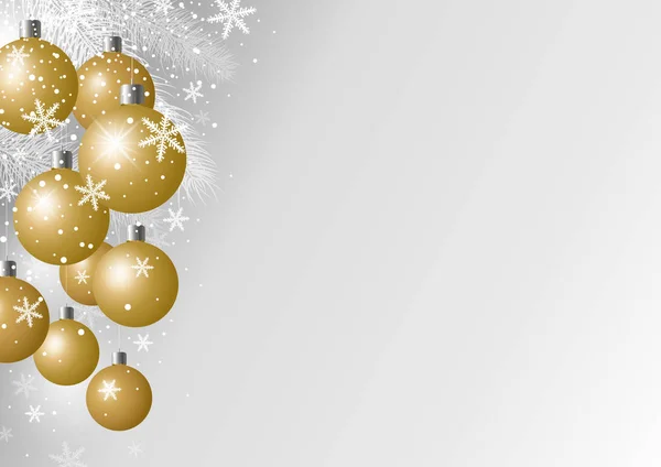 Vektor luxusní Vánoční pozadí design zlata vánočními míč a jedlové větve se sněhem — Stockový vektor