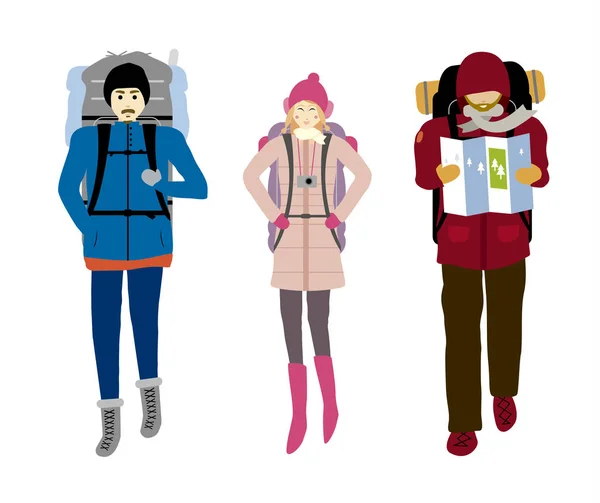 Backpacker geïsoleerd op witte backgrpund vectorillustratie — Stockvector