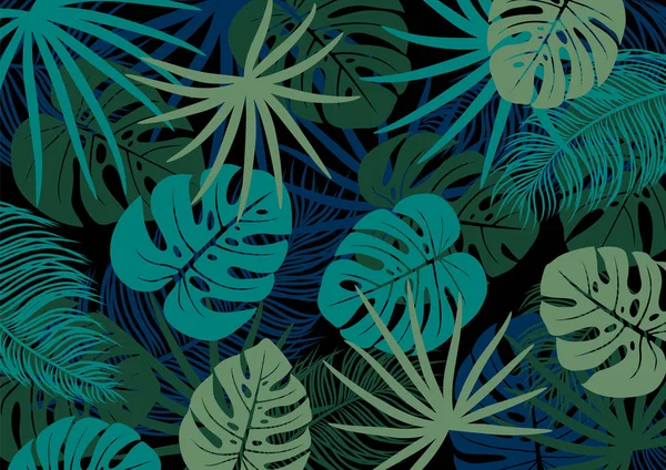 Тропічні листя на чорному тлі Векторні ілюстрації — стоковий вектор