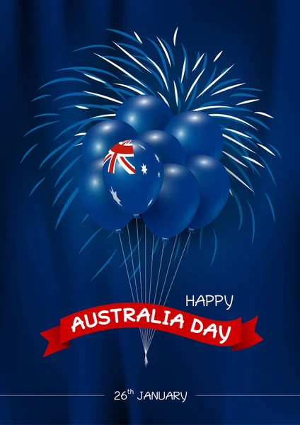 Australien Tag Design von Flagge und Ballon mit Feuerwerk auf blauem Hintergrund Vektor Illustration — Stockvektor