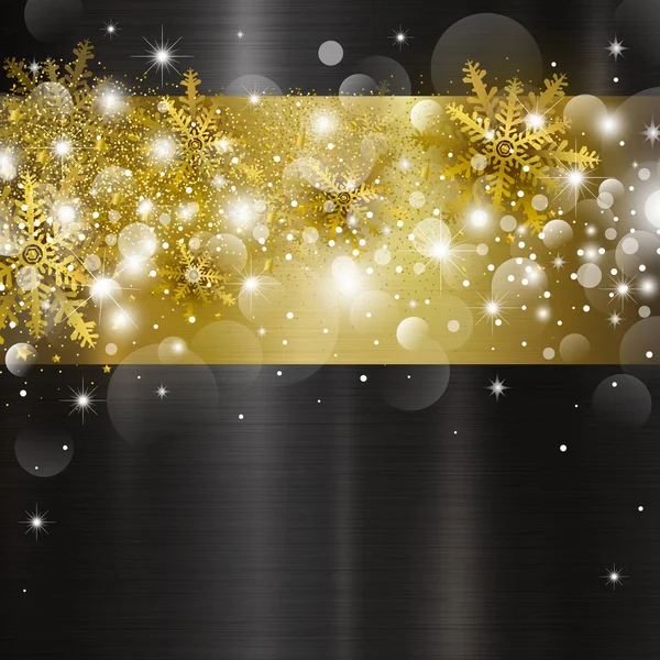 ピンぼけ光と金属のベクトル図に雪の結晶のクリスマス背景デザイン — ストックベクタ