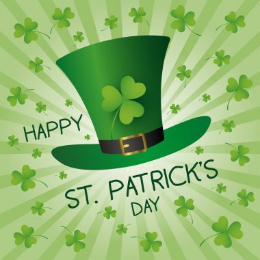 Yeşil şapka ve yonca St Patricks Günü tasarımı vektör çizim bırakır