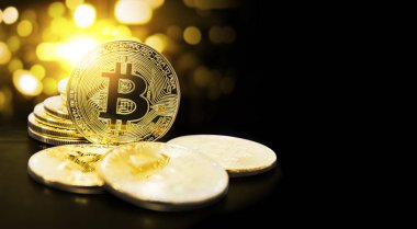 Kopya alanı ile Bitcoin ve bokeh ışık