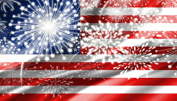 Tűzijáték és Usa zászló háttér — Stock Fotó